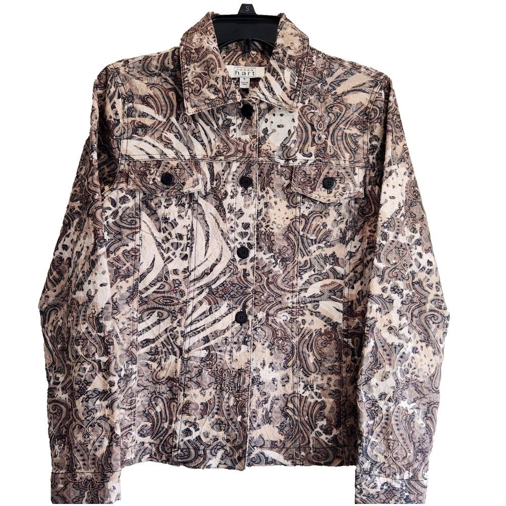 Keren Hart Womens Small Jacket Travel Light Weight‎ Wrinkle Free Paisley Brown